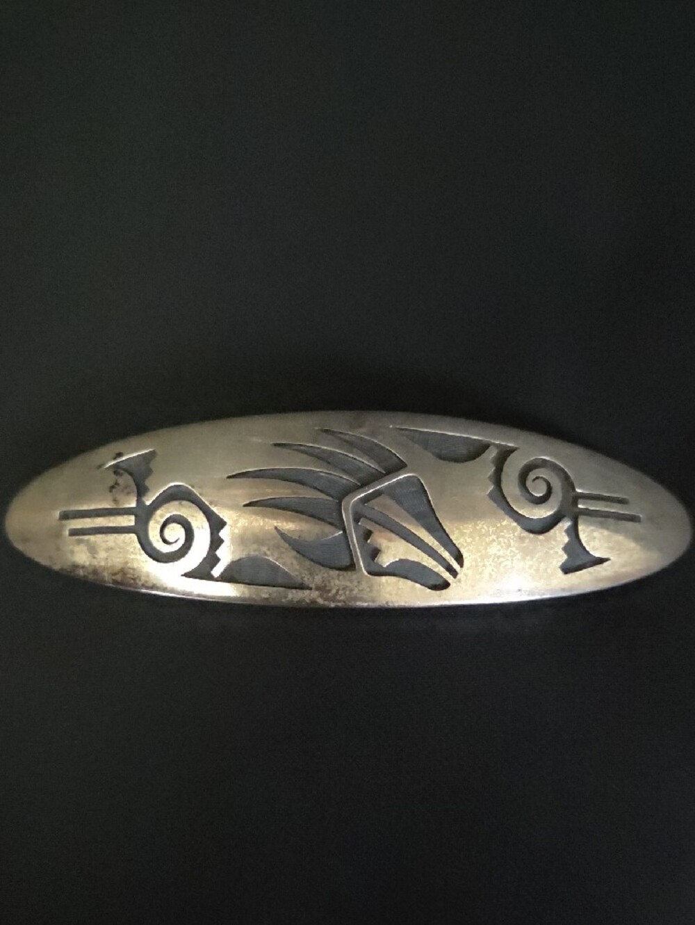 Vintage Sterling Native American Overlay - HOPI style - Barrette - Picture 2 of 5